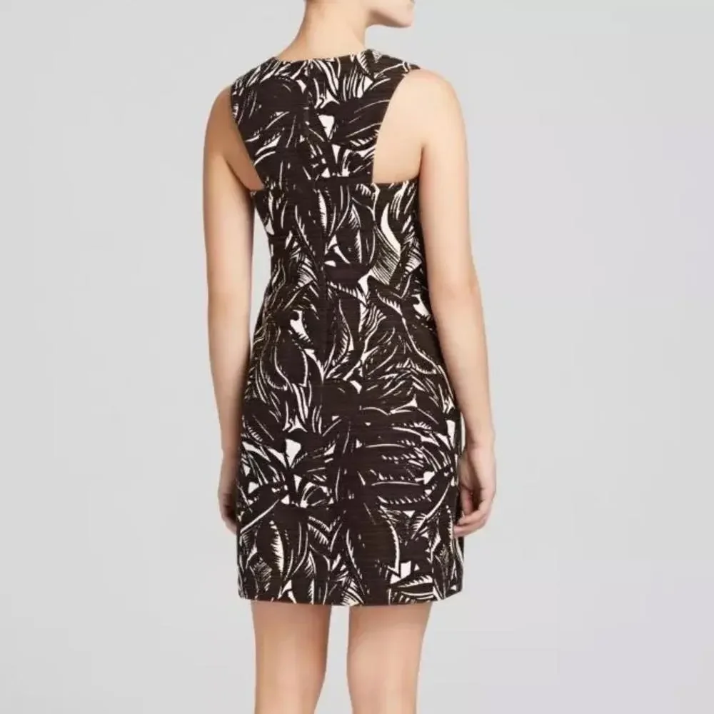 Tory Burch Tabora Palm Shift Dress Size 0 Coconut Brown/Natural Cream